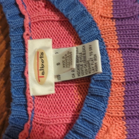 Vtg Talbots Rainbow Stripes Cable Knit Dopamine Whimsical Sweater Cotton Sz S - Picture 2 of 7